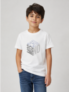T-shirt per bambini Moschino Kids bianca con stampa grafica del logo HMM05VLAA57 10063 MOSCHINO KIDS 