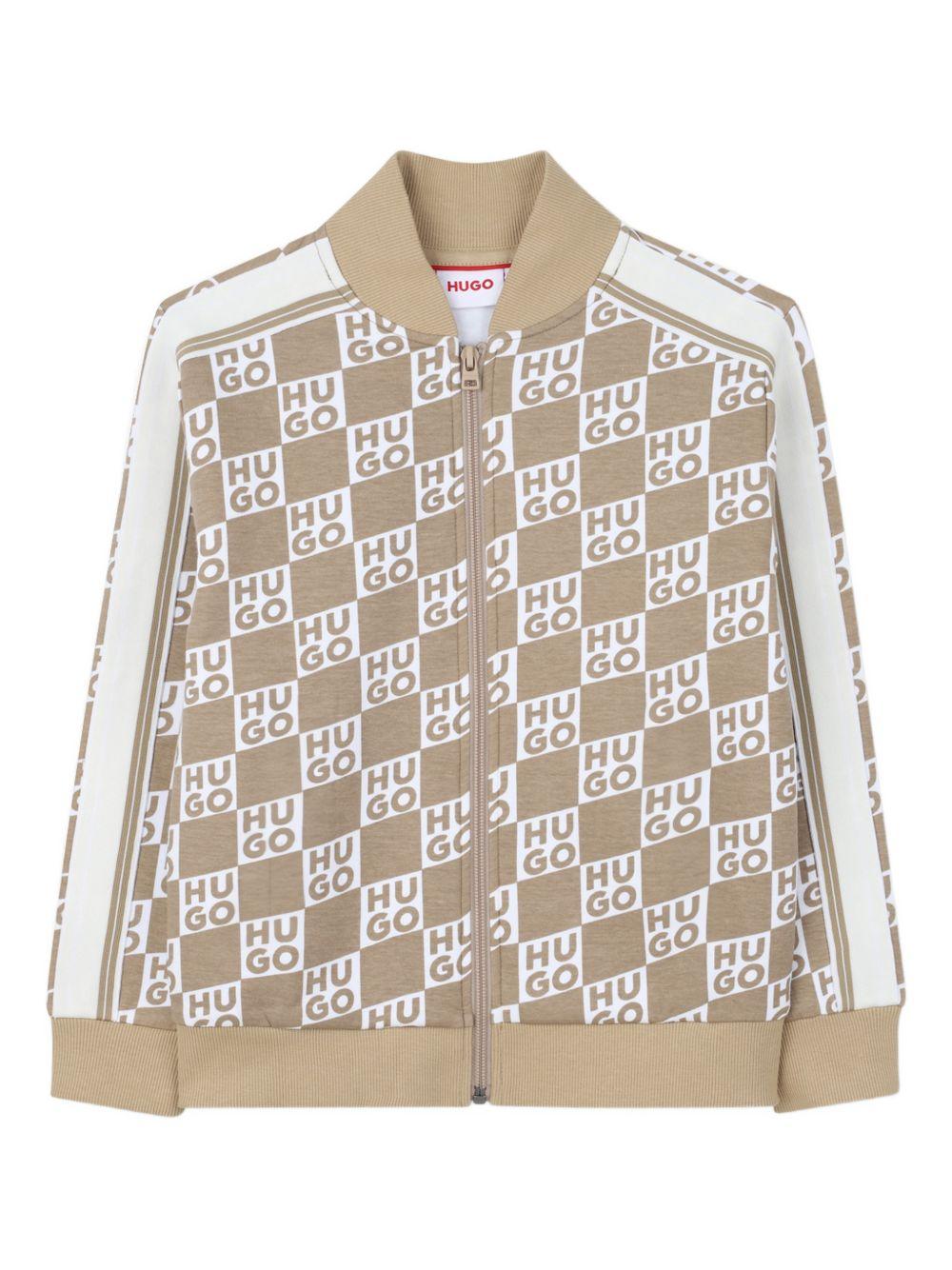 Felpa per bambino Hugo Kids beige con stampa logo all-over G01005 23B Hugo KIDS 