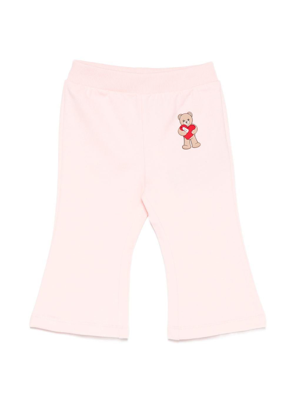 Pantaloni per neonata Moschino Kids rosa con motivo Teddy Bear MDP03NLDA63 50209 MOSCHINO KIDS 