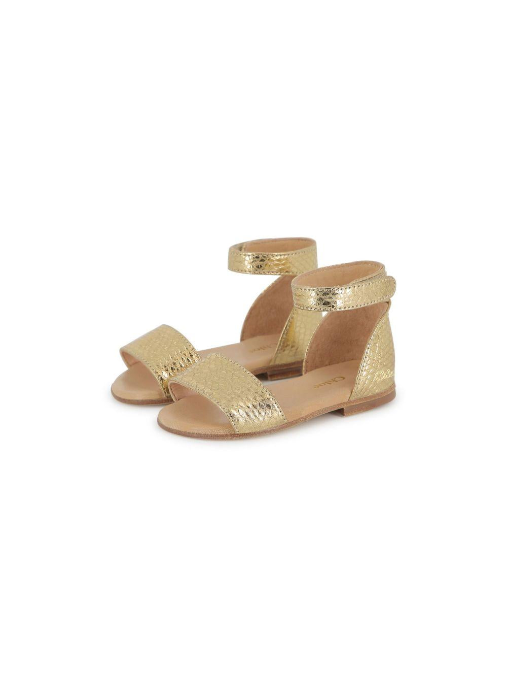 Sandali metallizzati per bambina Chloé Kids color oro con chiusura a strappo alla caviglia C20519 Z99 CHLOE' KIDS 