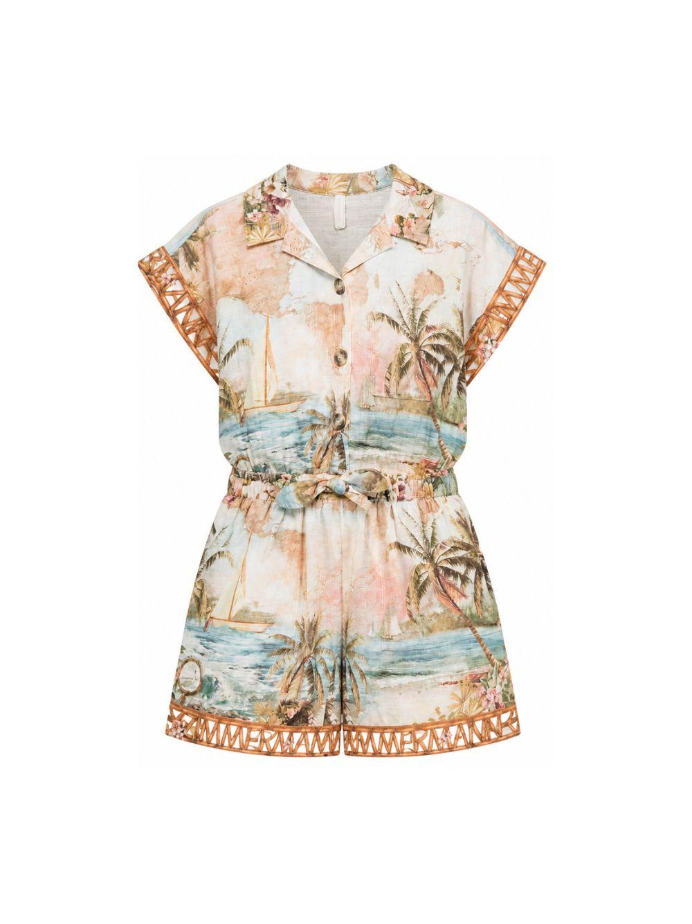 Tuta intera per bambina Zimmermann Kids beige con stampa grafica all-over 1239YS S263 ZIMMERMANN KIDS 