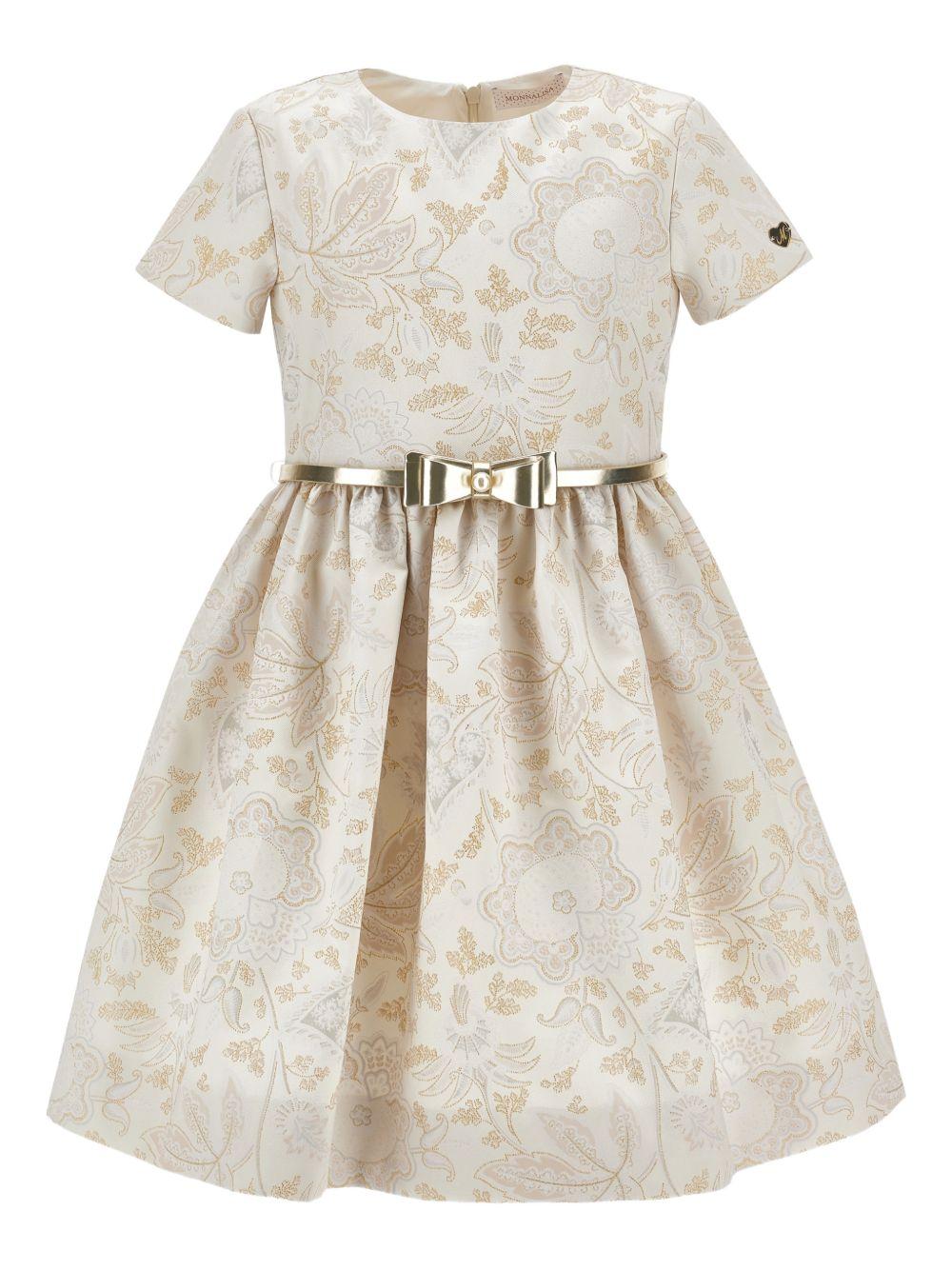 Abito per bambina Monnalisa beige con stampa a fiori all-over 71G920RM 7676 0170 MONNALISA KIDS 