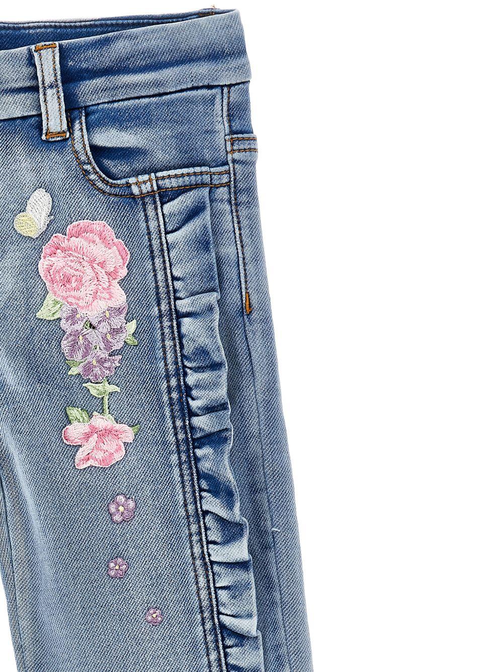 Jeans per bambina Monnalisa in denim con ricamo a fiori 19G404 7015 055B MONNALISA KIDS 