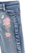 Jeans per bambina Monnalisa in denim con ricamo a fiori 19G404 7015 055B MONNALISA KIDS 