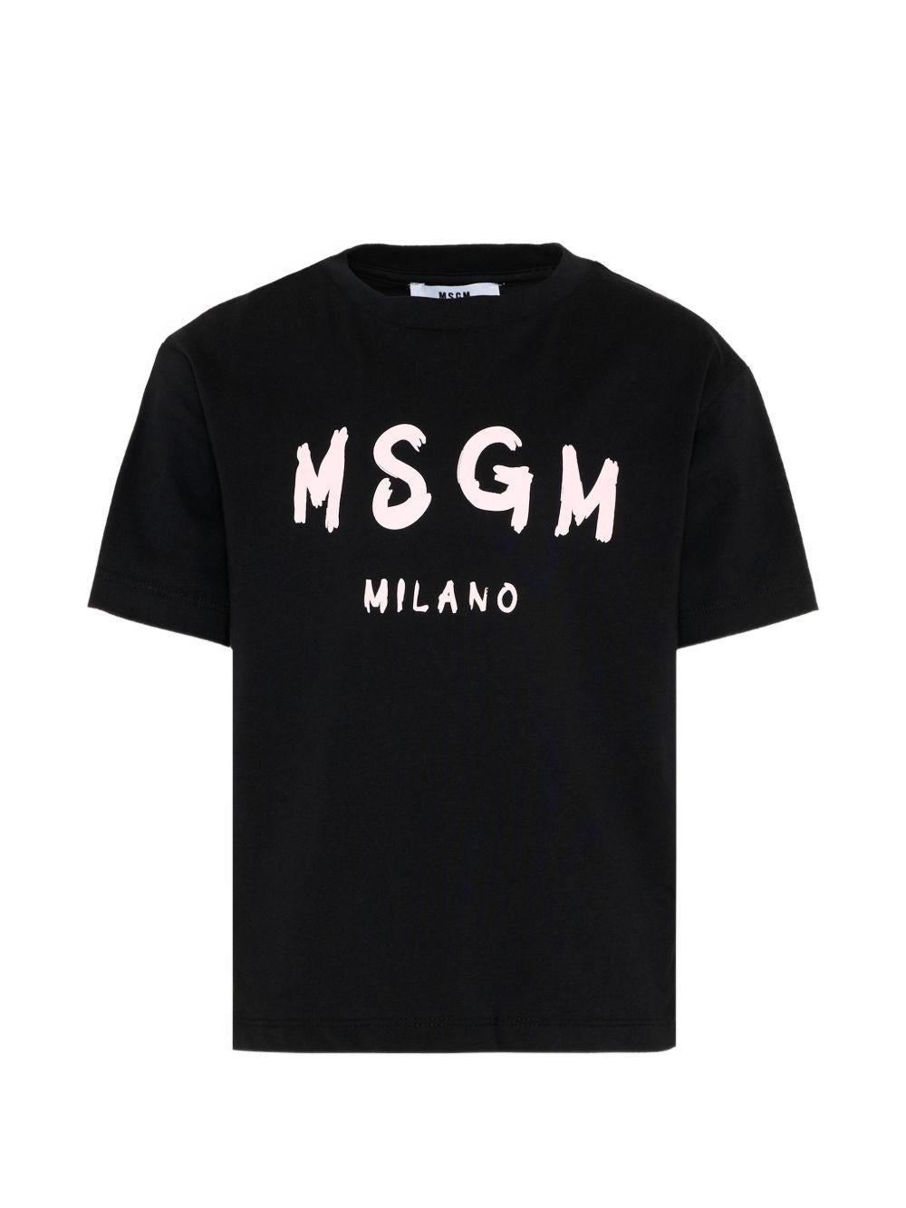 T-shirt per bambino MSGM Kids nera con stampa logo S6MSJUTH001 110 MSGM KIDS 