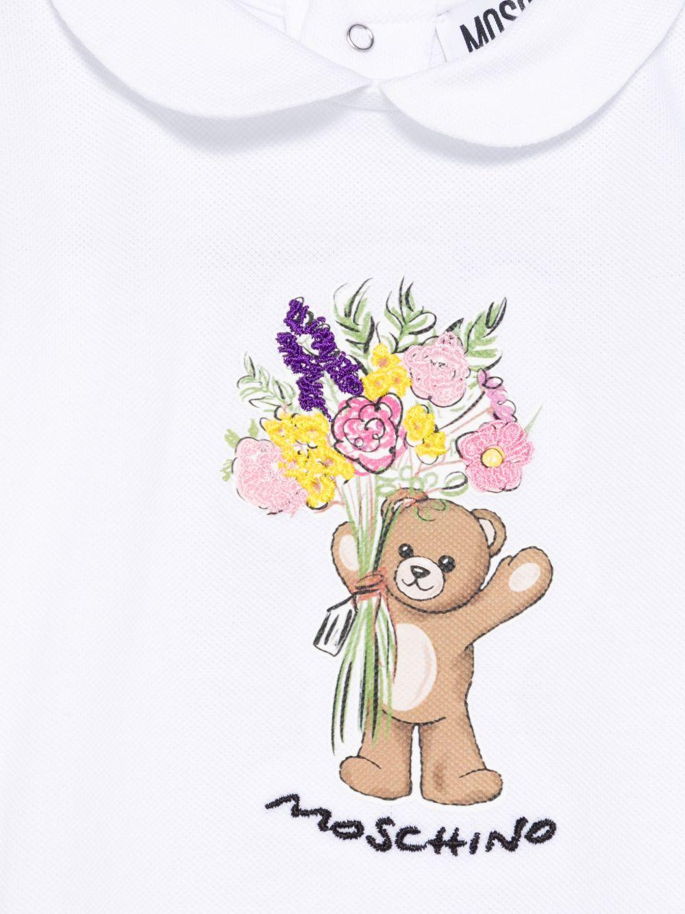 Tutina e cappellino per neonata Moschino Kids bianchi con stampa Bear MDY01BLFA06 10101 MOSCHINO KIDS 