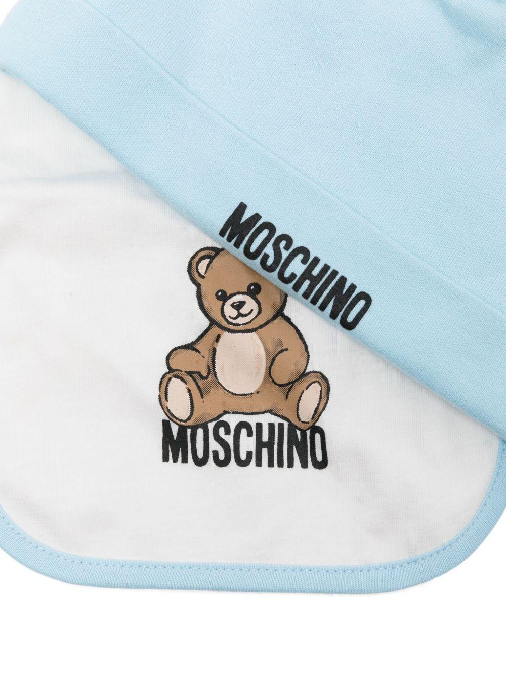 Set berretto e bavaglino per neonato Moschino Kids azzurro con motivo Teddy Bear MUY08LLCA40 40304 MOSCHINO KIDS 