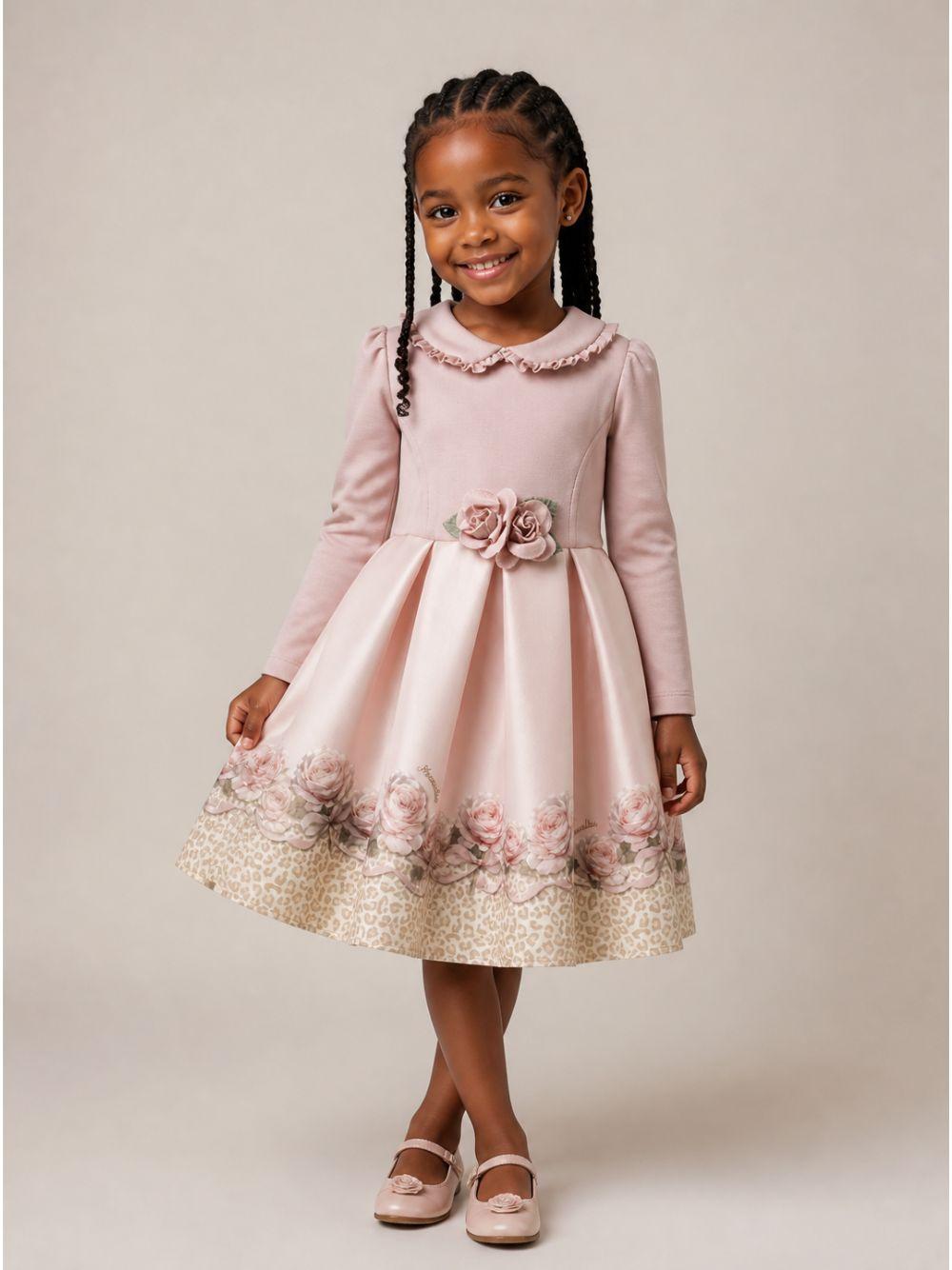 Abito per bambina Monnalisa Kids rosa con applicazione fiori sul davanti 31H909 8651 0080 MONNALISA KIDS 