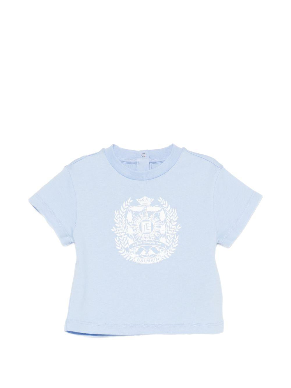 T-shirt da neonato Balmain Kids azzurrro con stampa grafica sul davanti BY8541 Z3672 652BC BALMAIN KIDS 