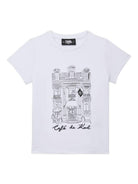 T-shirt per bambino Karl Lagerfeld Kids Karl Café bianco con stampa sul davanti Z30494 10P KARL LAGERFELD KIDS 