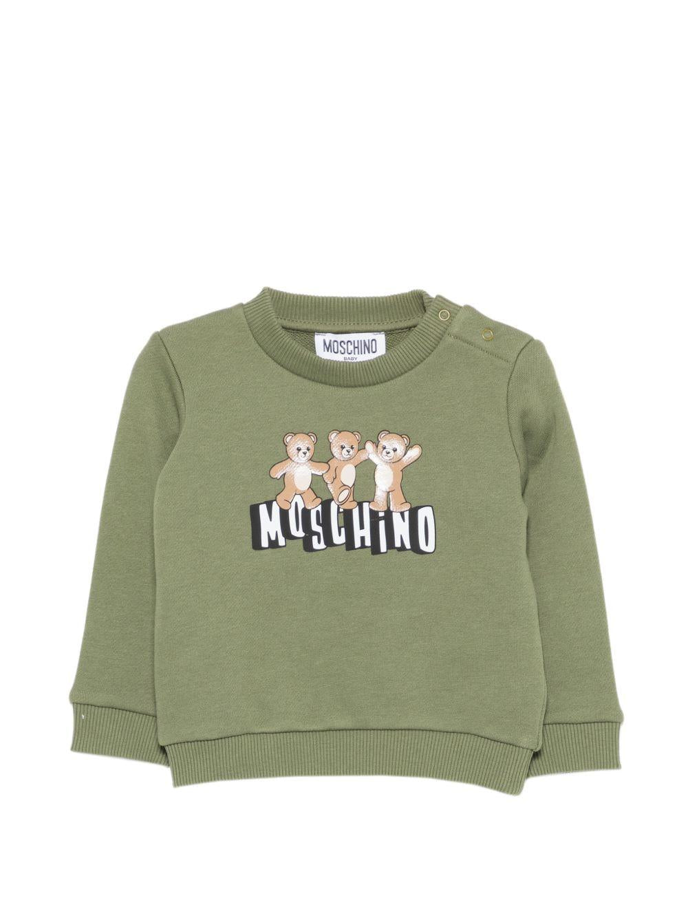 Felpa per neonati Moschino Kids verde con stampa tre Teddy Bear MTF060LCA89 30037 MOSCHINO KIDS 