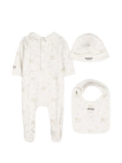Set tutina, bavaglino e cappellino per neonato Kenzo Kids bianca con stampa a fantasia K61857 117 KENZO KIDS 