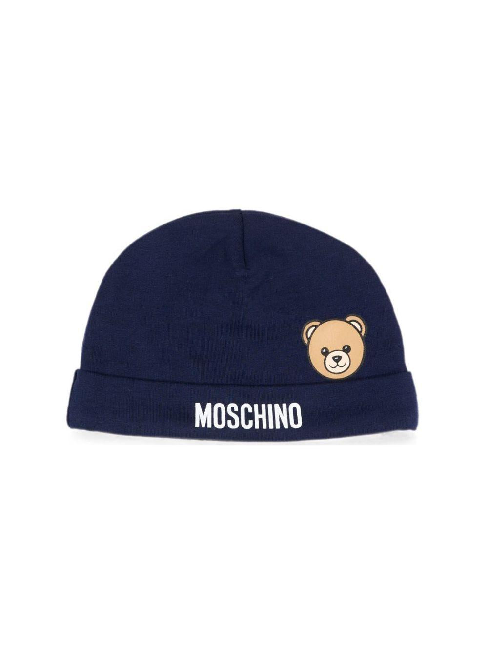 Cappellino per neonati Moschino Kids blu con motivo Teddy Bear MUX066LCA40 40016 MOSCHINO KIDS 