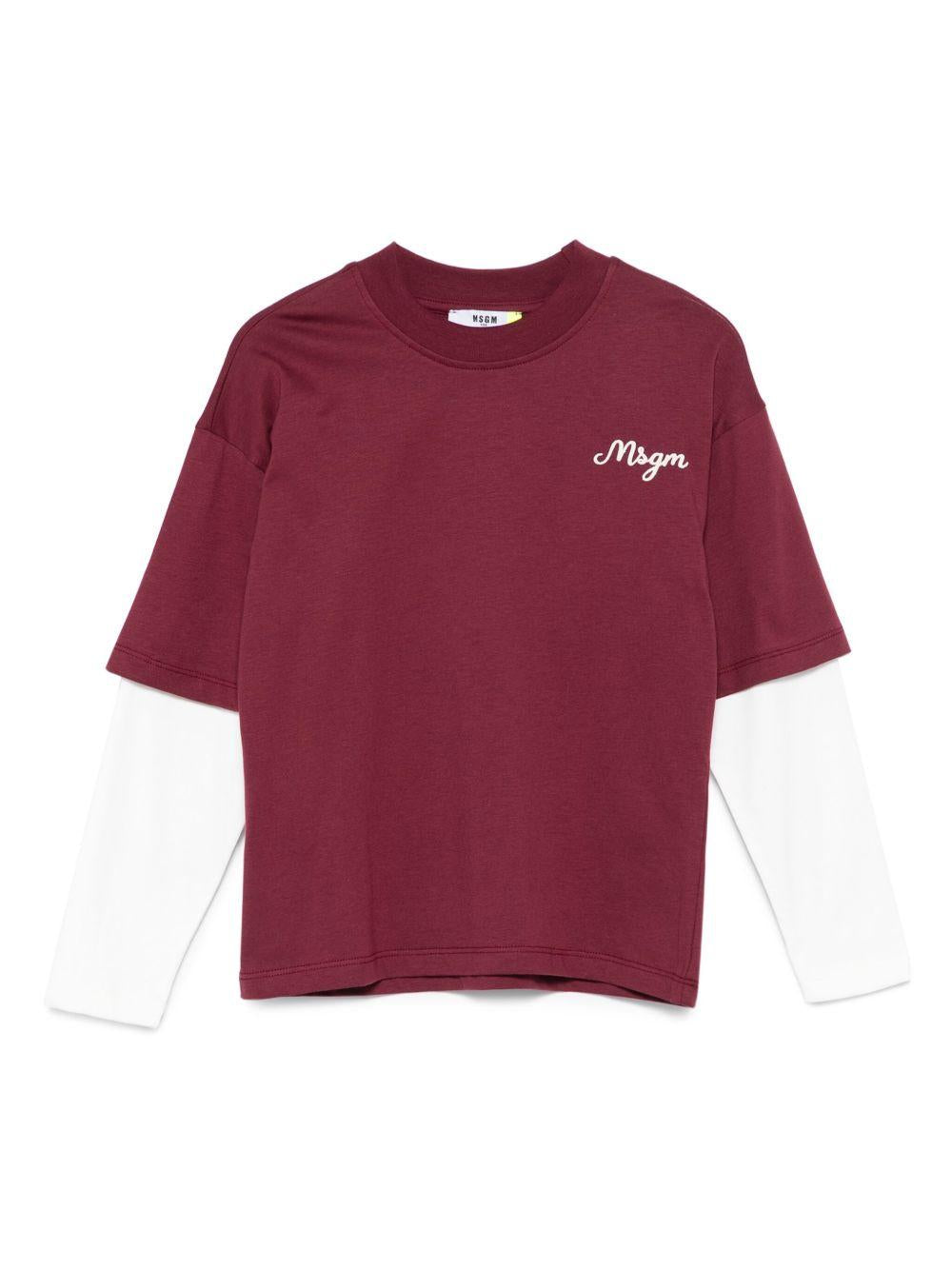 T-shirt per bambino MSGM Kids bordeaux con maniche a contrasto F5MSJBTH257 MS034 MSGM KIDS 