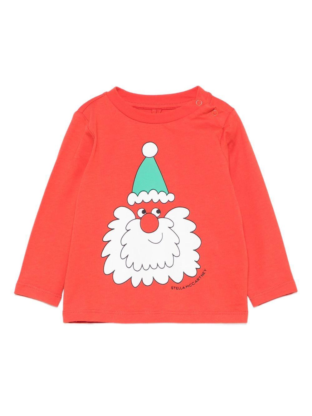 T-shirt per neonato Stella McCartney Kids rosso con stampa Santa TX8610 Z0434 421 STELLA McCARTNEY KIDS 
