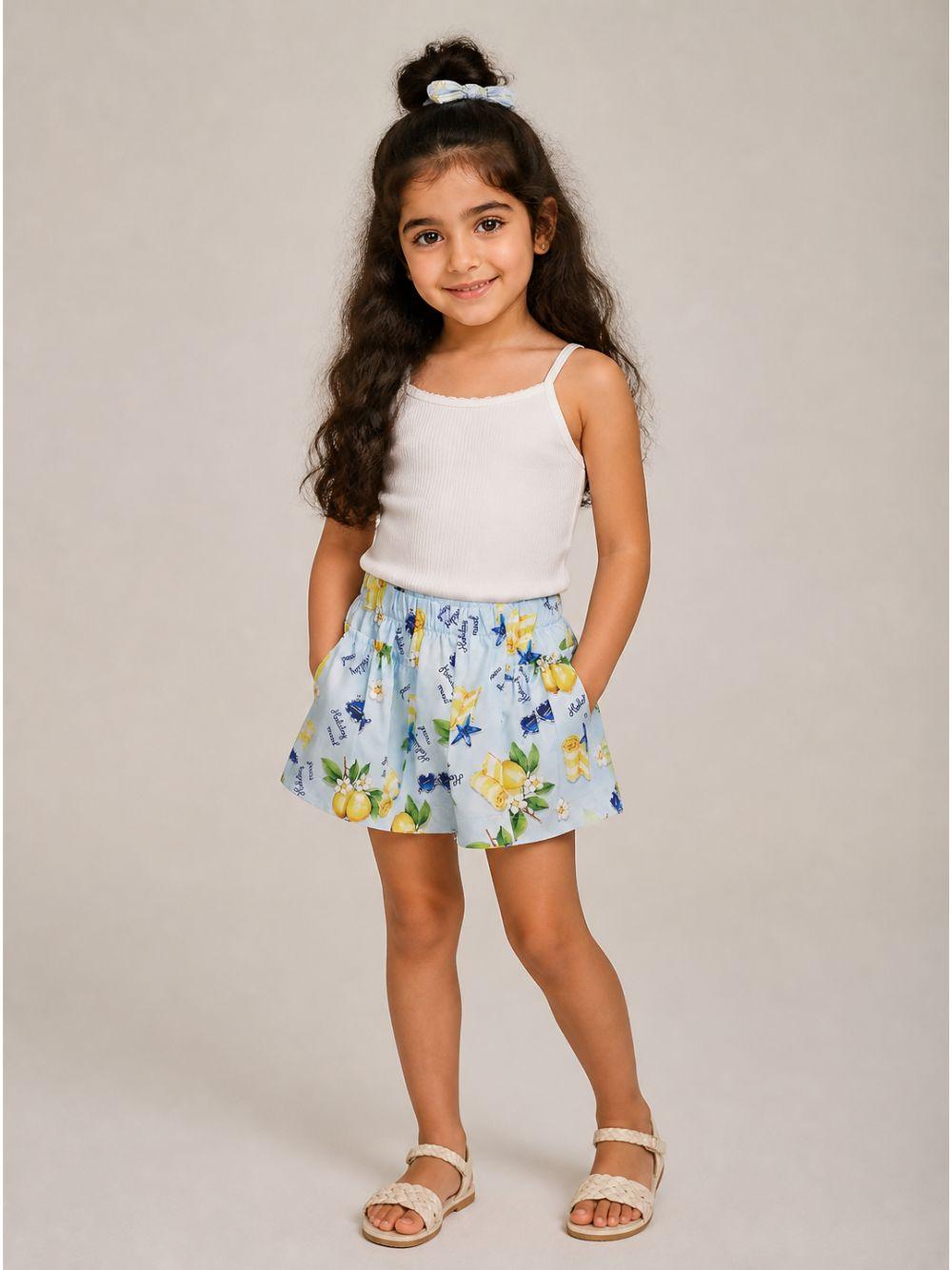 Shorts per bambina Monnalisa Kids azzurri con stampa Holiday Mood all-over 11G417 7624 0052 MONNALISA KIDS 