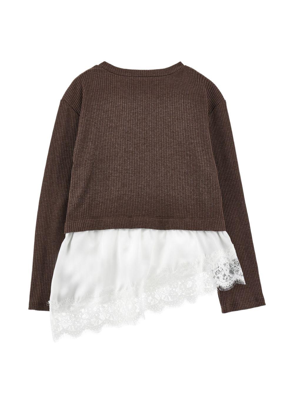 Maglione per bambina Monnalisa Kids marrone con rifinitura in pizzo 41H607 8214 0006 MONNALISA KIDS 