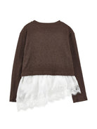 Maglione per bambina Monnalisa Kids marrone con rifinitura in pizzo 41H607 8214 0006 MONNALISA KIDS 