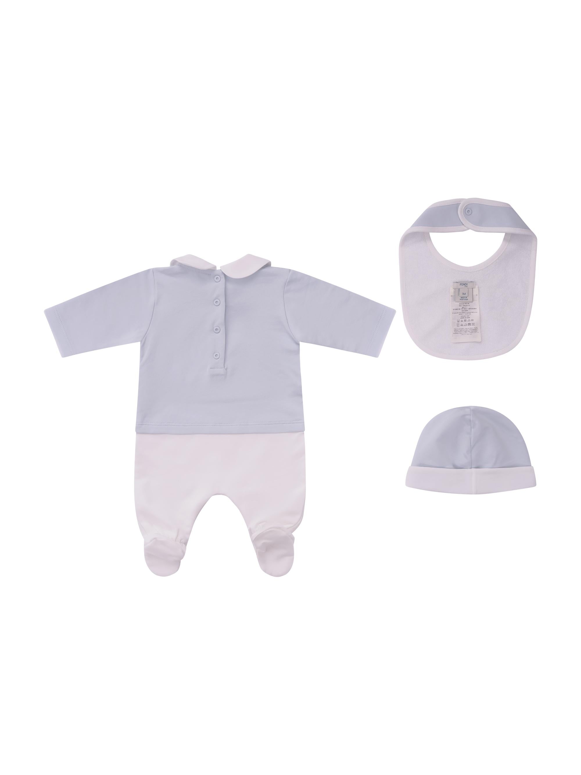Set tre pezzi per neonato Fendi Kids azzurro con stampa Cavallino Fendi BUK160 8RA F19J4 FENDI KIDS 