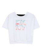 T-shirt per bambina Dkny Kids bianca con orlo elasticizzato D62624 10P DKNY KIDS 