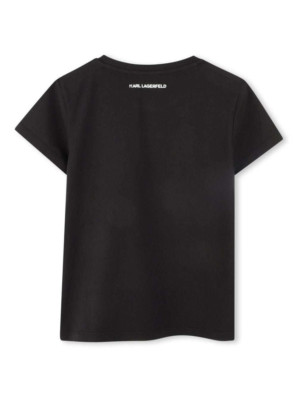 T-shirt con stampa grafica per bambina Karl Lagerfeld Kids nero con girocollo Z30489 09B KARL LAGERFELD KIDS 