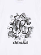 T-shirt per bambino Roberto Cavalli Kids bianca con stampa grafica CBP26138TS WHITE ROBERTO CAVALLI KIDS 