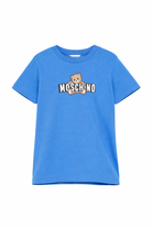 T-shirt da bambino Moschino Kids blu con stampa logo HZM058LAA03 40630 MOSCHINO KIDS 