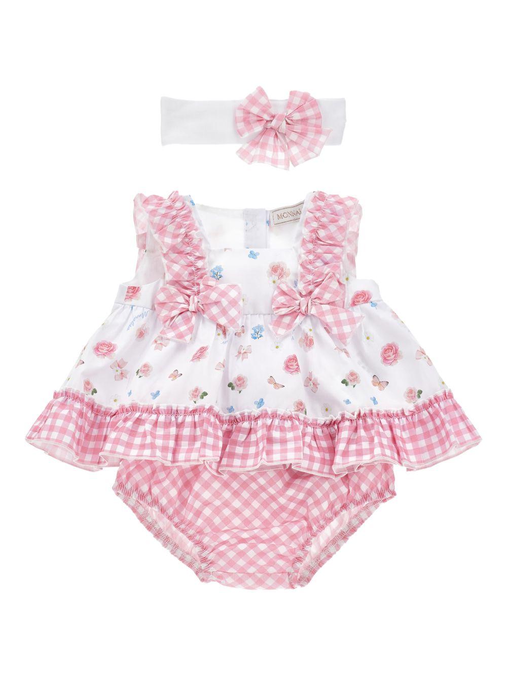 Set abito per neonata Monnalisa bianco a fiori con ruches 35G506 7011 9990 MONNALISA KIDS 