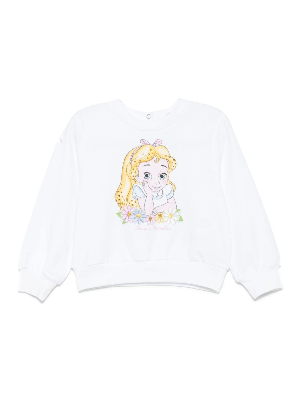 Felpa per neonata Monnalisa bianco con stampa Alice x Disney 39E609 5003 0099 MONNALISA 