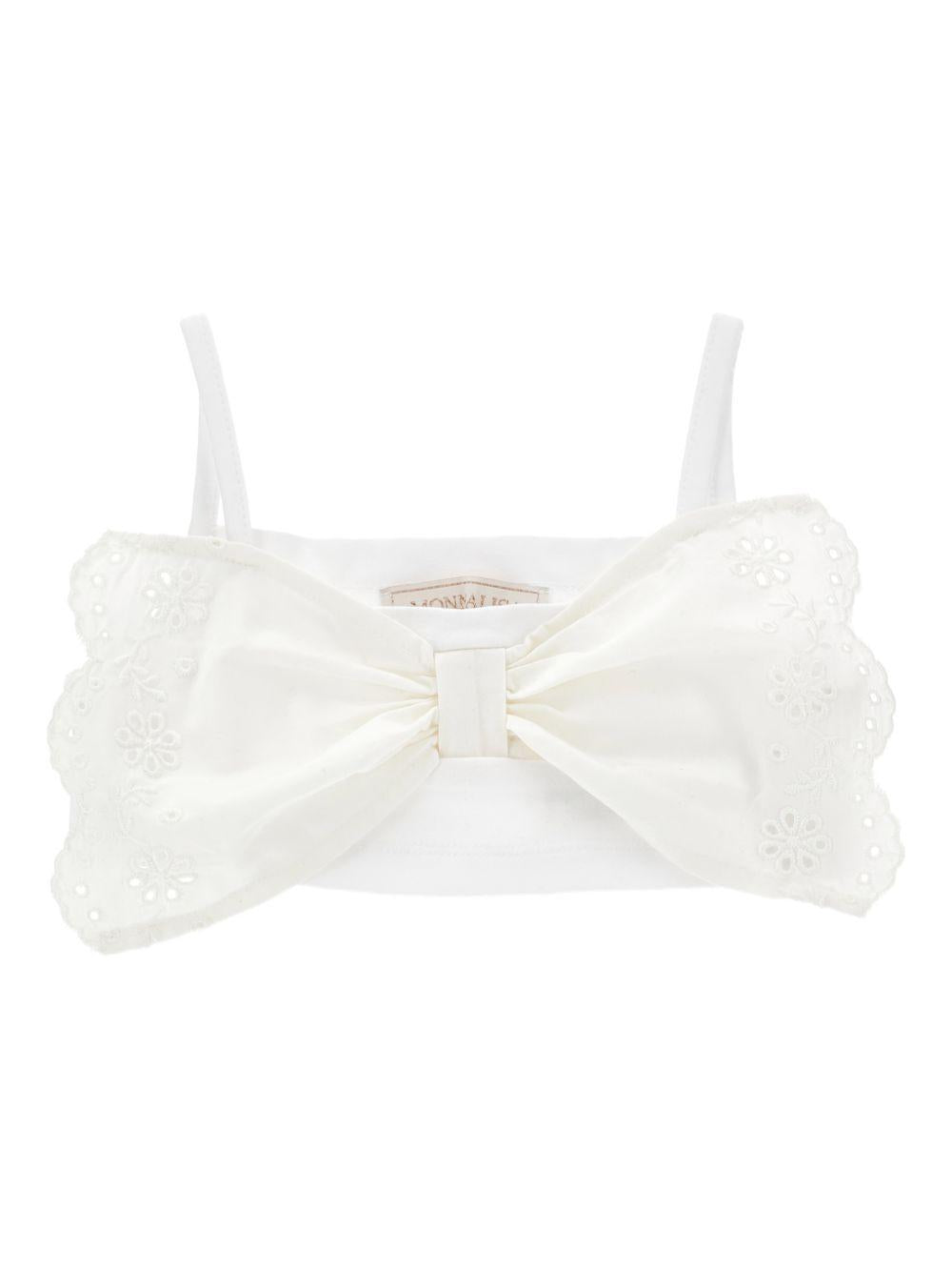 Top per bambina Monnalisa bianco con dettaglio fiocco ricamato 17G302 7043 0099 MONNALISA KIDS 