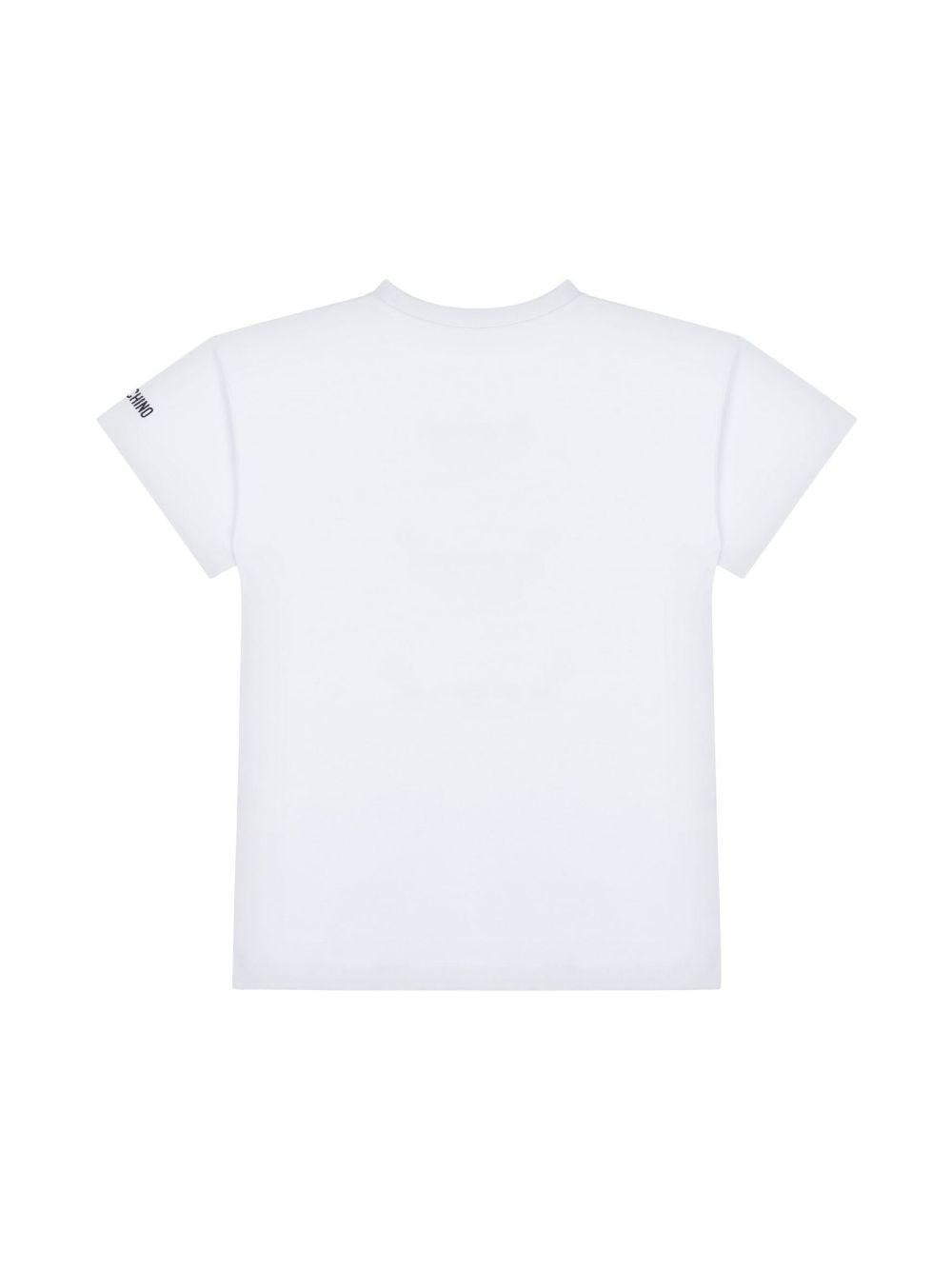 T-shirt con stampa per bambina Moschino Kids bianco con orlo dritto HAV0GQLAA43 10101 MOSCHINO KIDS 