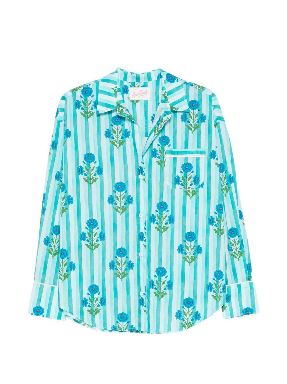 Camicia per donna MC2 Saint Barth azzurra con stampa grafica floreale CYS0002 08005L MC2 ST. BARTH 