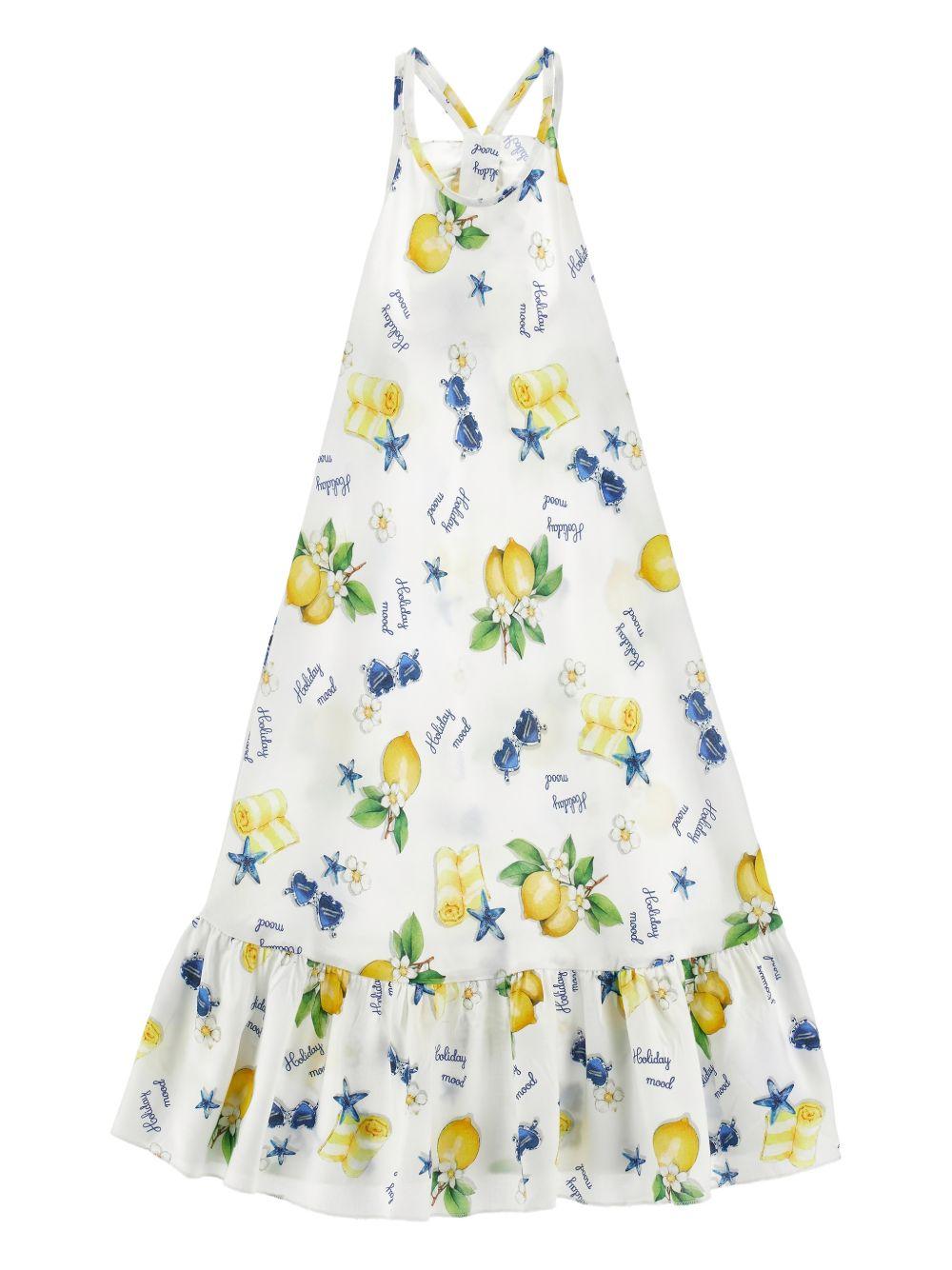 Abito per bambina Monnalisa bianco con stampa grafica limoni 19G913 7028 9914 MONNALISA KIDS 