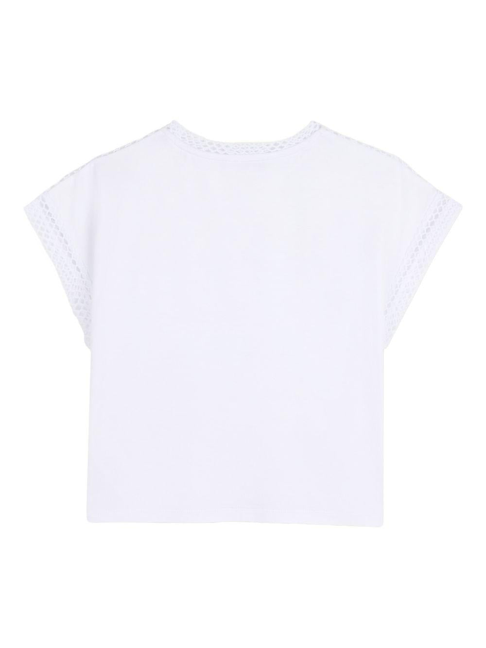 T-shirt per bambina Dkny Kids bianca con inserti in rete D62628 10P DKNY KIDS 