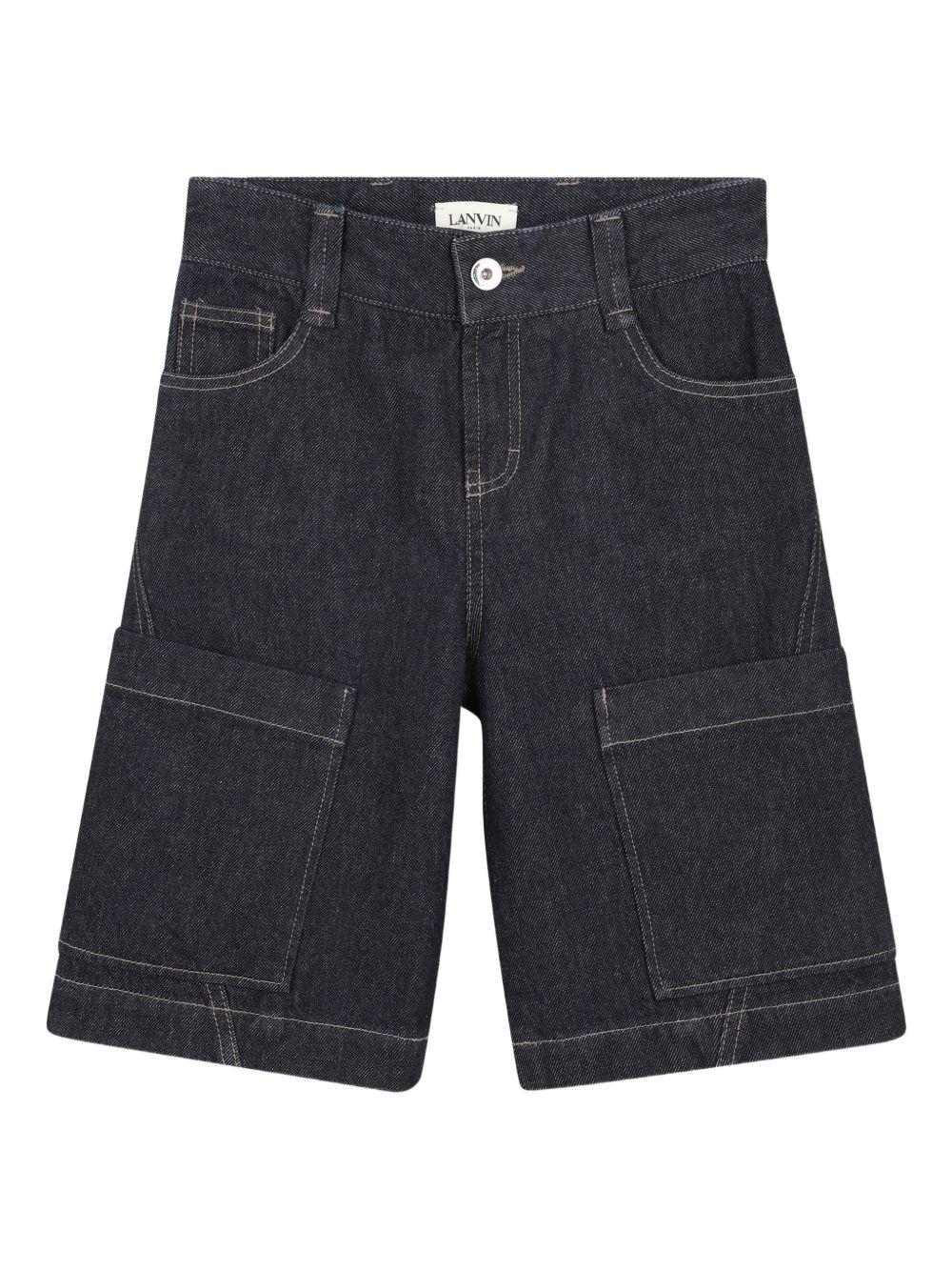 Shorts per bambino Lanvin Enfant blu con dettaglio logo N30380 Z28 LANVIN KIDS 
