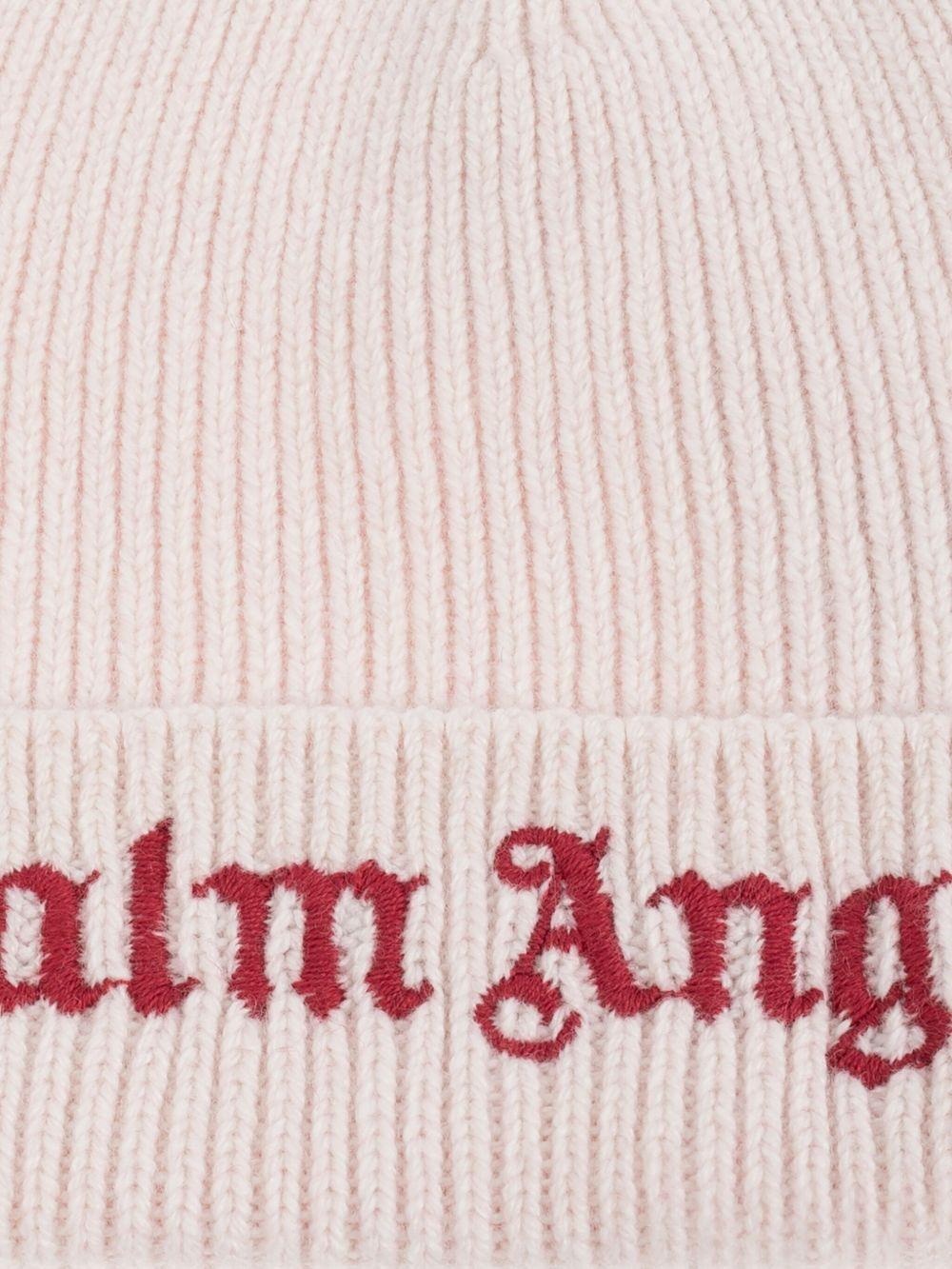 Berretto per bambina Palm Angels Kids rosa a coste con logo ricamato PGLC006F25KNI001 3B27 PALM ANGELS KIDS 