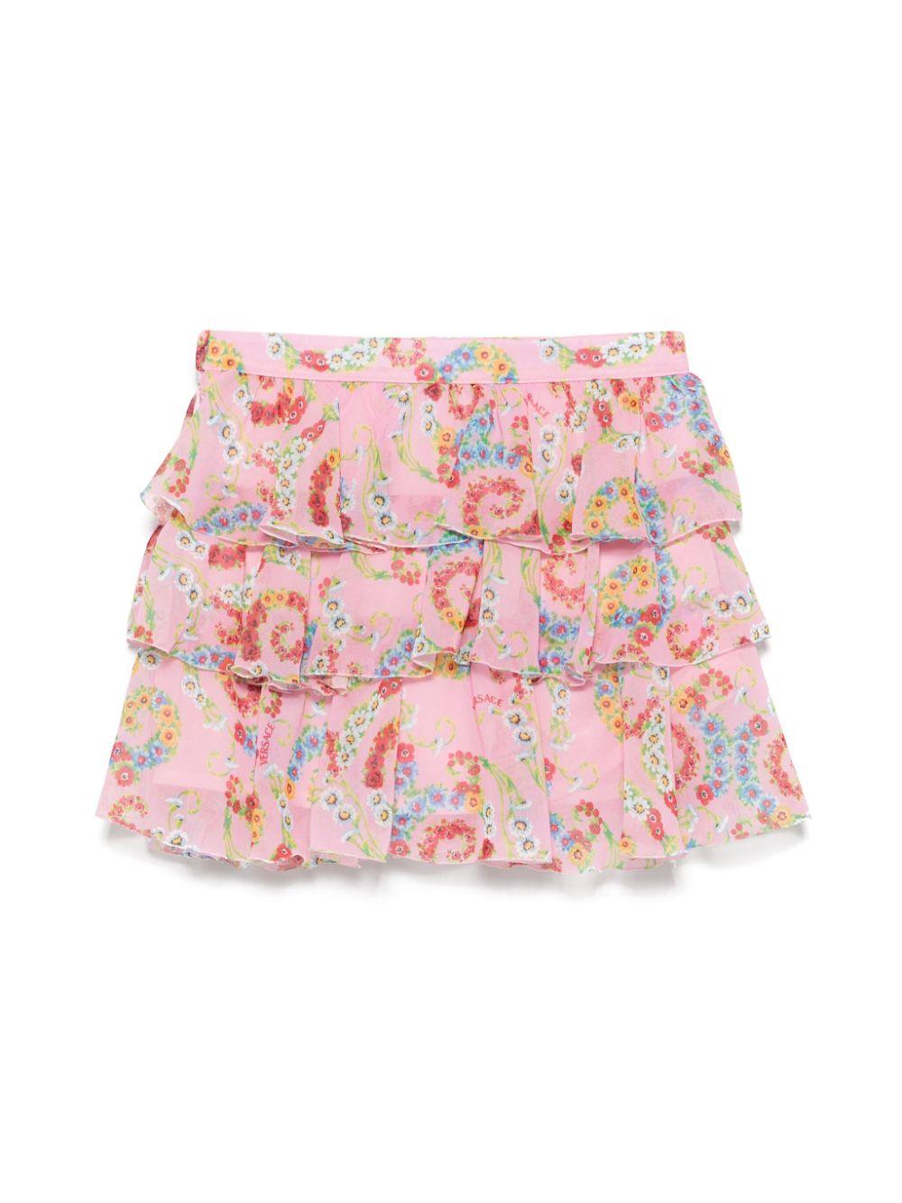 Gonna con stampa floreale per bambina Versace Kids rosa con cerniera 10191141A13297 5PC00 VERSACE KIDS 