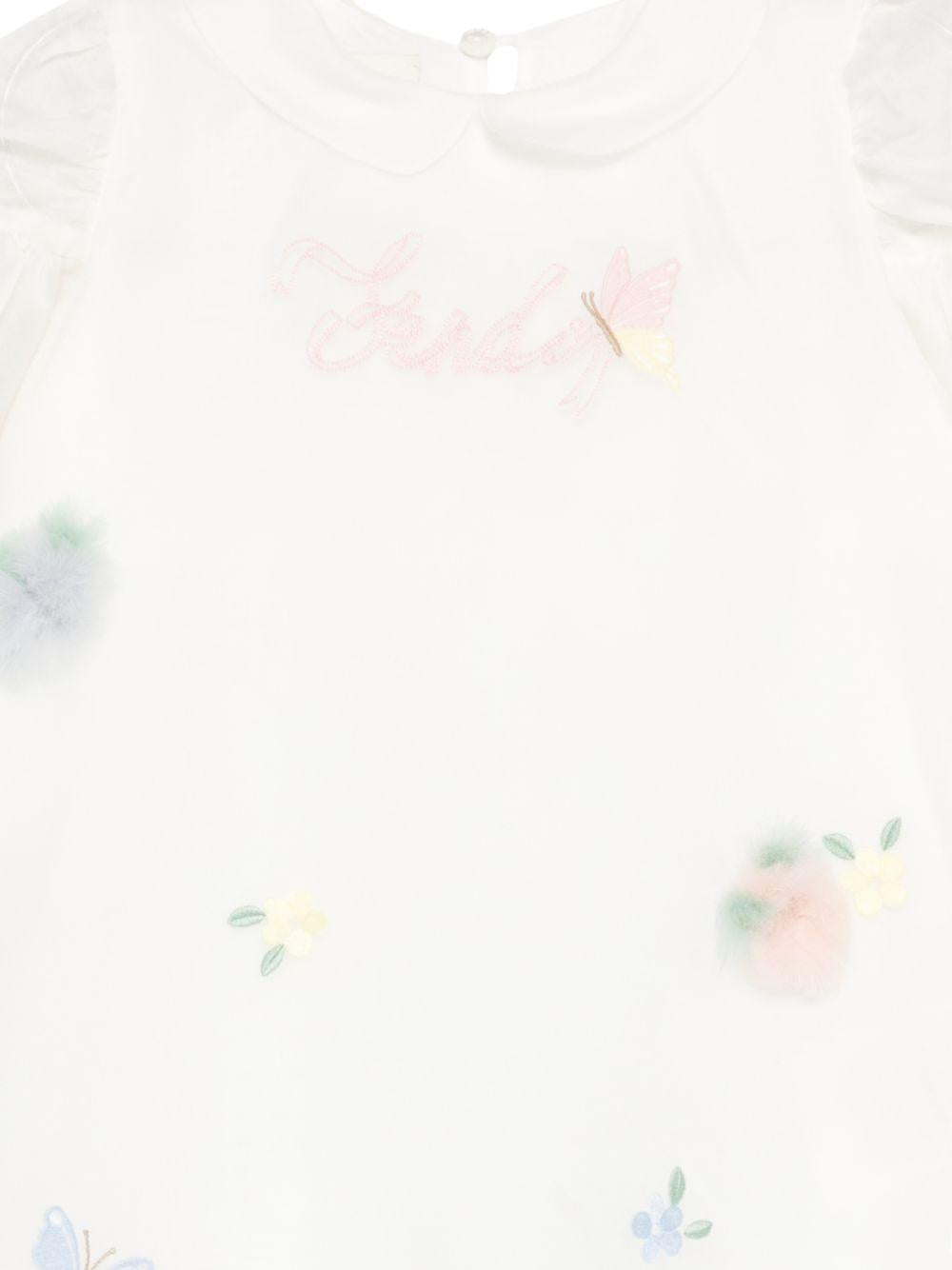 Abito per neonata Fendi Kids bianco con dettagli floreali BFB608 AG20 F0TU9 FENDI KIDS 