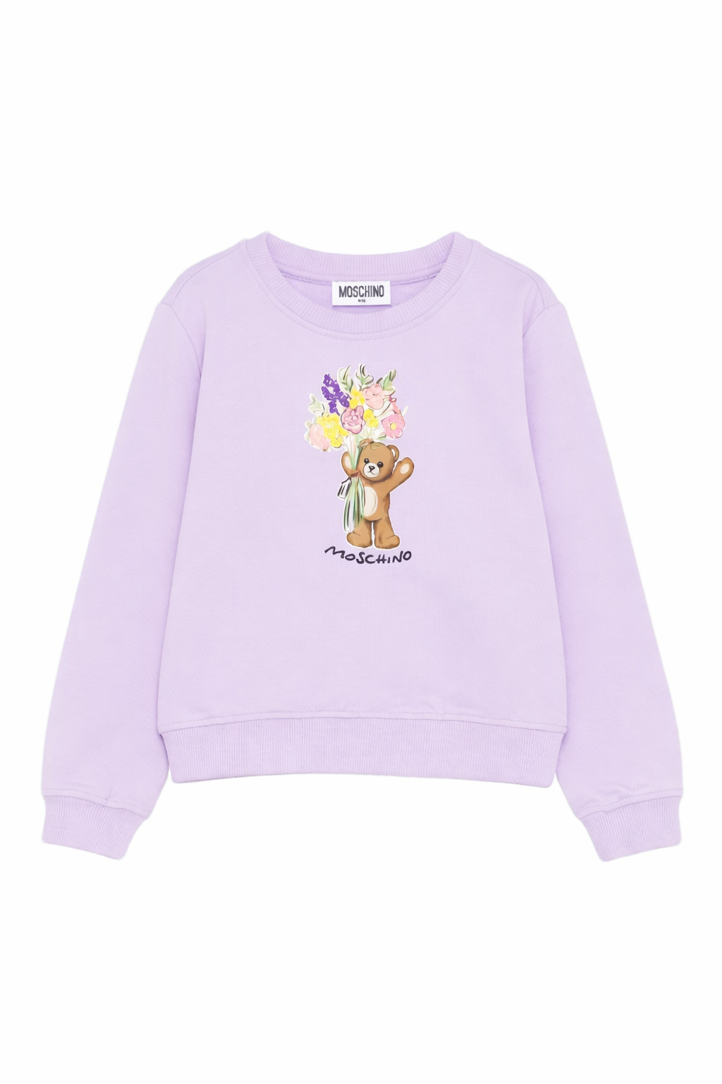 Felpa per bambina Moschino Kids viola con stampa orsetto sul davanti HLF02MLDA00 51683 MOSCHINO KIDS 