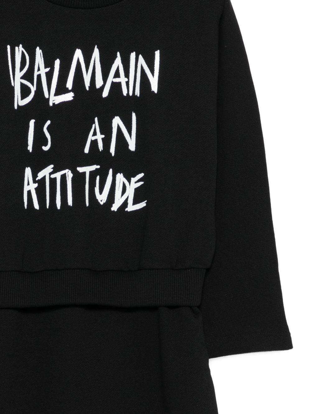 Abito per bambina Balmain Kids nero con design a strati BZ1A00 Z3183 930BC BALMAIN KIDS 