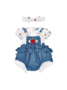 Set salopette, fascia e body per neonata Monnalisa bianco e in denim con ricamo 35G516 7081 0062 MONNALISA KIDS 