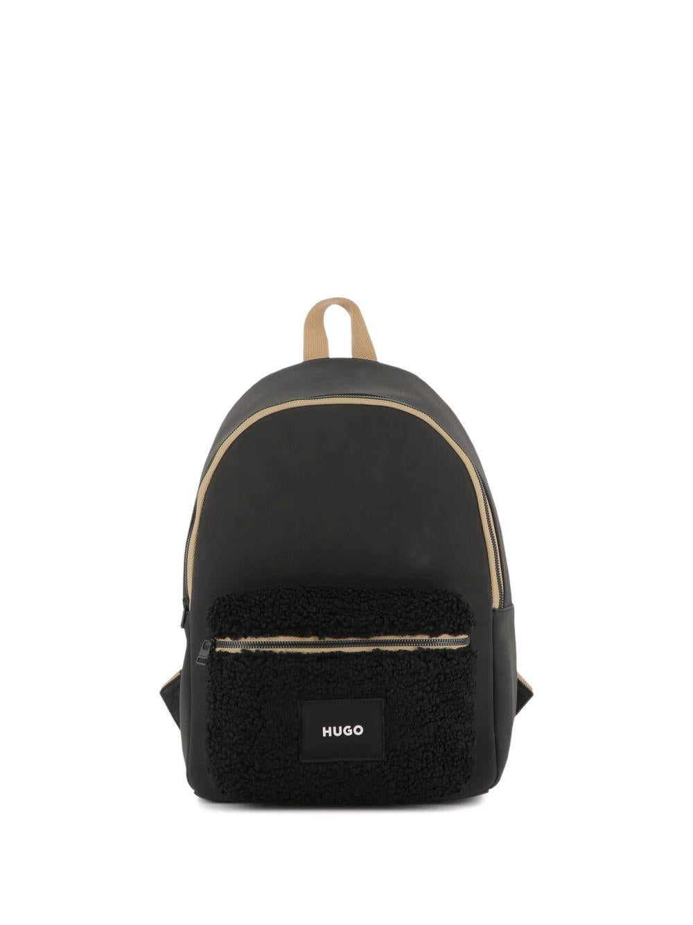 Zaino Rucksack per bambino Hugo Kids nero con applicazione frontale con logo G00559 09B Hugo KIDS 