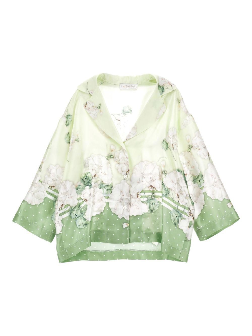 Camicia per bambina Monnalisa verde a pois con stampa a fiori 71G302 7668 0020 MONNALISA KIDS 