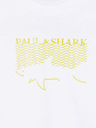 T-shirt per bambino Paul & Shark Kids bianca con stampa logo e squalo sul davanti WNM00HLAA53 10101 PAUL & SHARK KIDS 