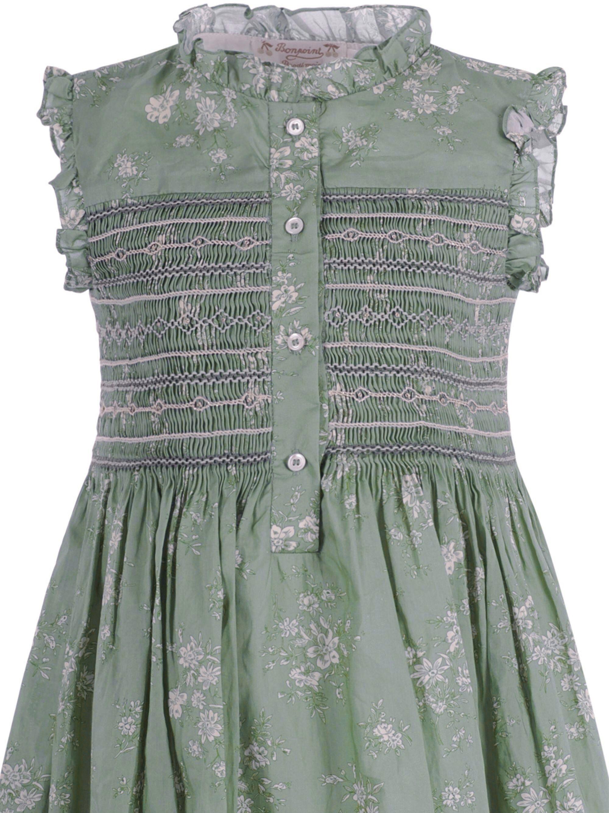 Abito per bambina Bonpoint verde con corpetto arricciato S06GDRW00023 548C BONPOINT KIDS 