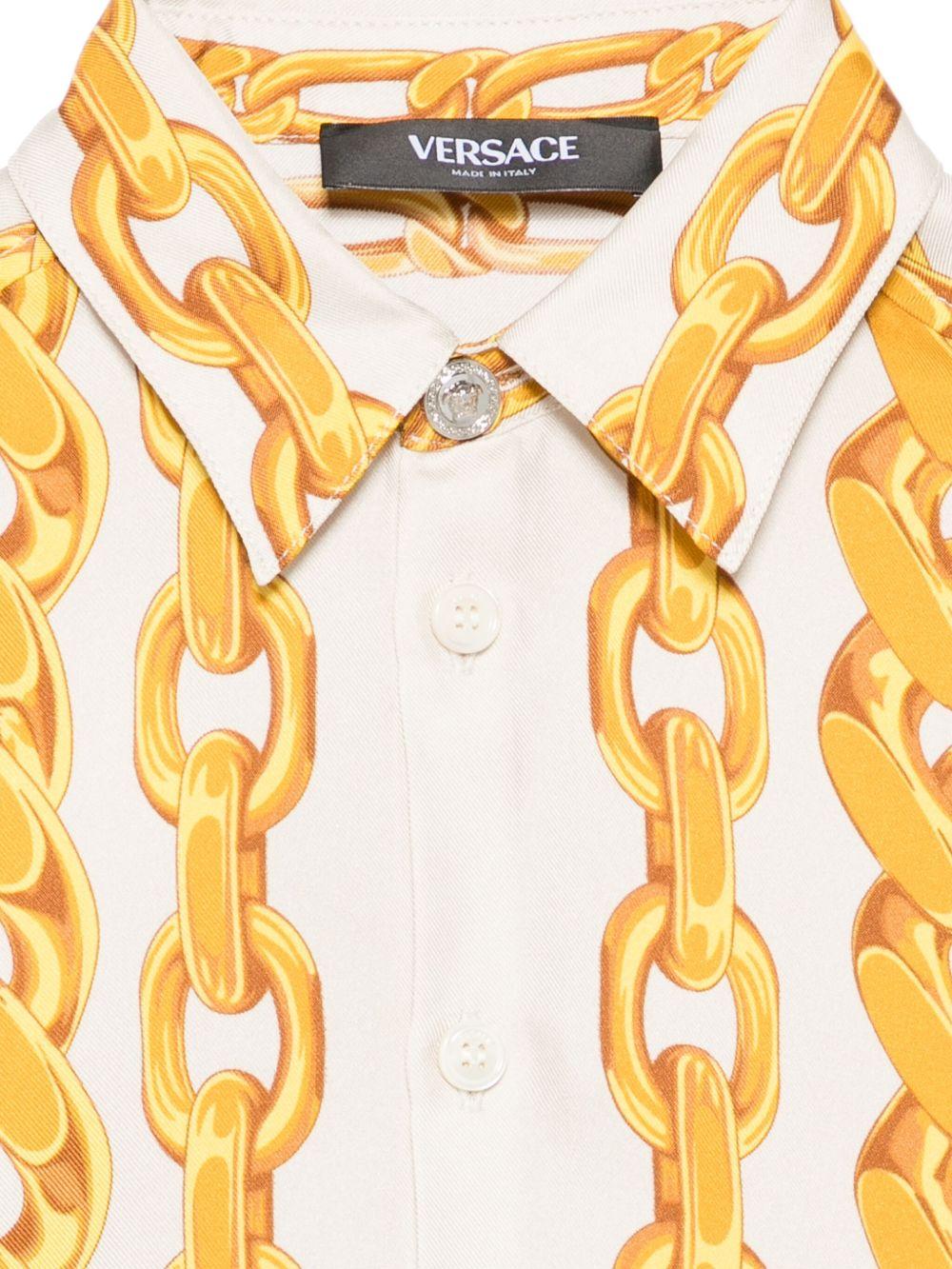 Camicia per bambino Versace Kids beige con stampa catena 10206801A14449 5E490 VERSACE KIDS 
