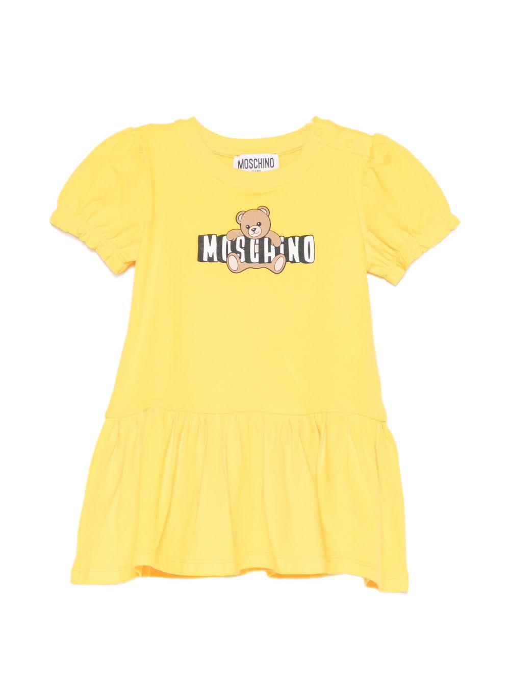 Abito per neonata Moschino Kids giallo con dettaglio logo sul davanti MAV0C7LBA00 50577 MOSCHINO KIDS 