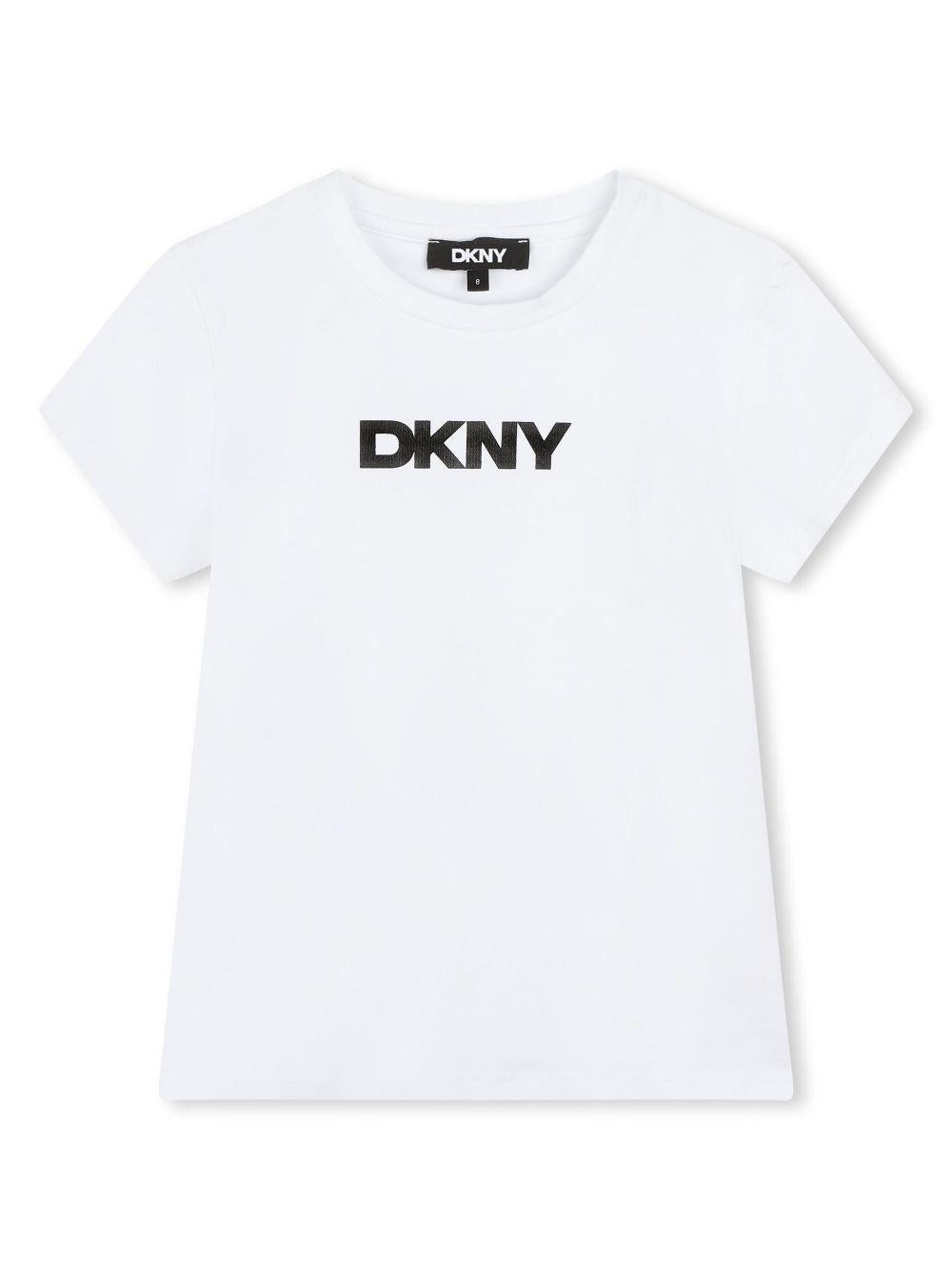 T-shirt per bambina Dkny Kids bianco con stampa con logo sul davanti D62304 10P DKNY 