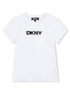 T-shirt per bambina Dkny Kids bianco con stampa con logo sul davanti D62304 10P DKNY 