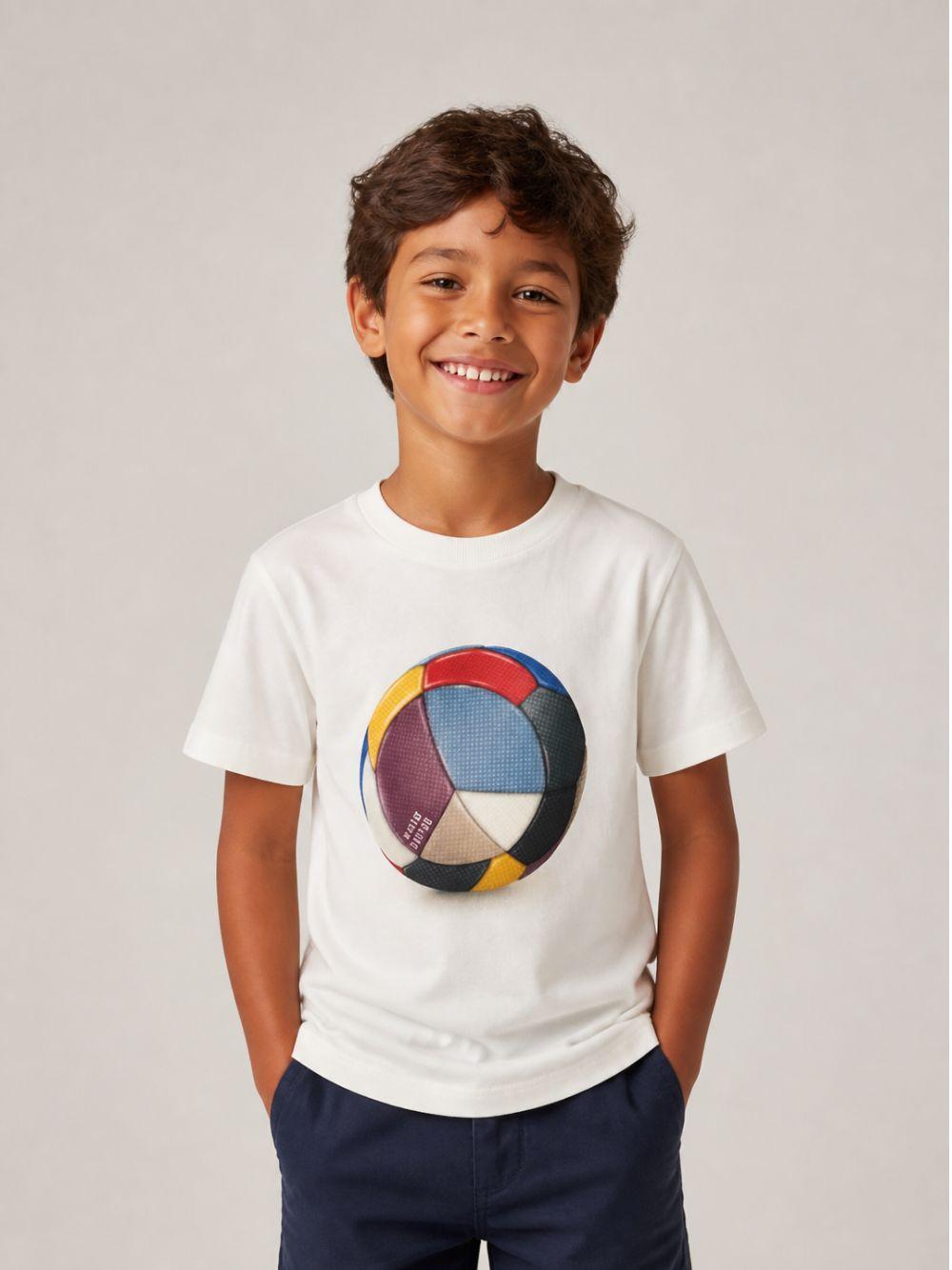 T-shirt per bambino Molo Kids bianca con stampa grafica pallone sul davanti 1W26A212 5999 MOLO KIDS 